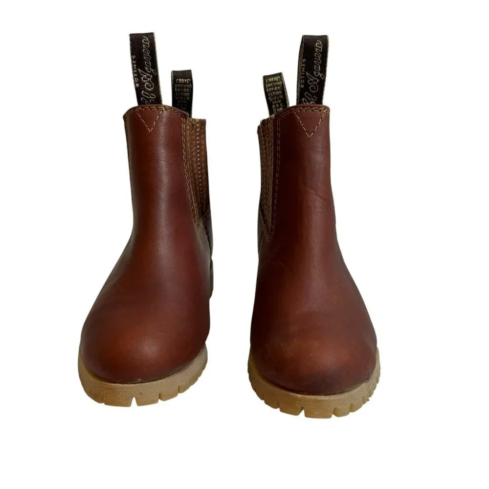 El Agavero Brown Leather Farm Ranch Boots Lug Sole Kids US size 13 Mexican 19.5